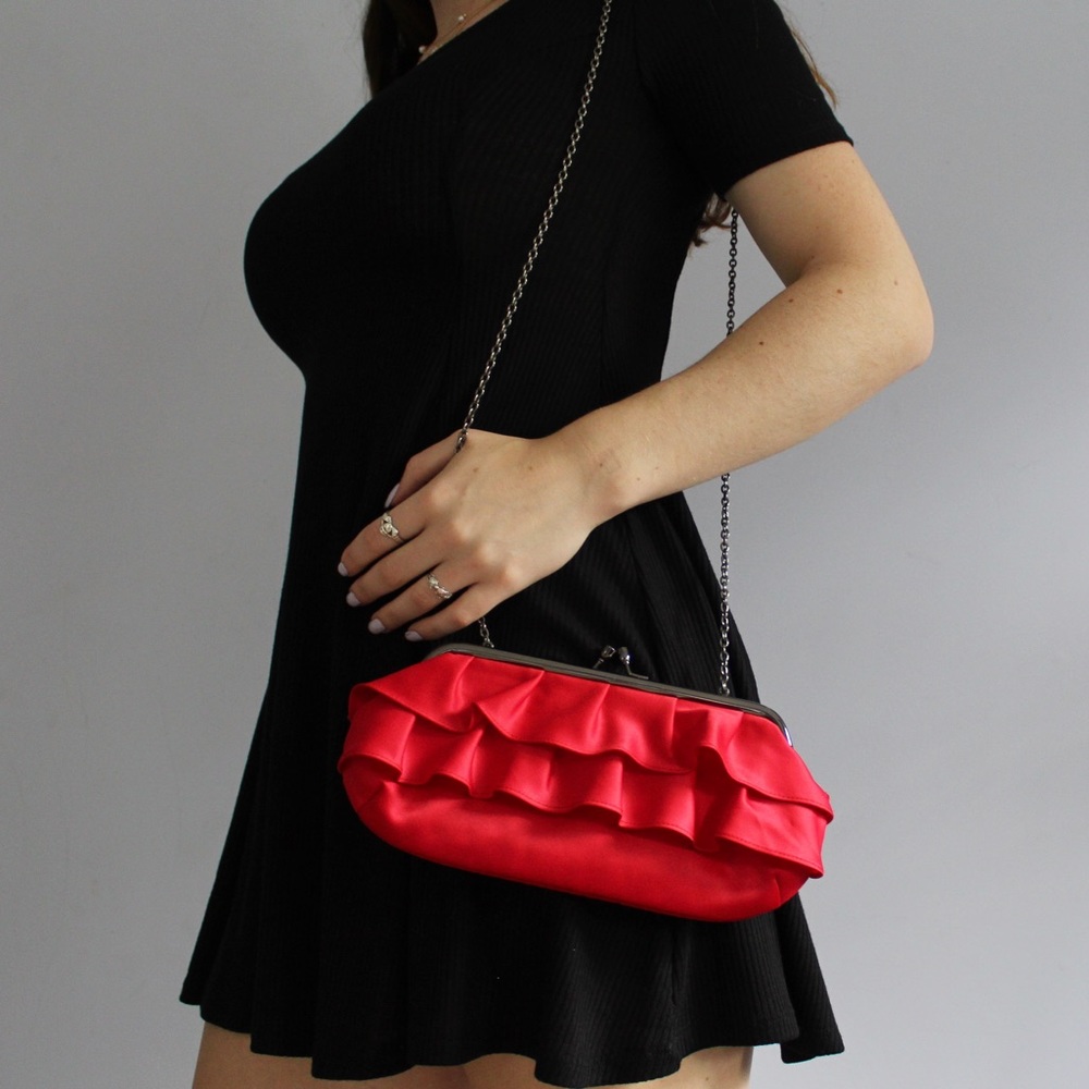 Silk Red Ruffle Handbag